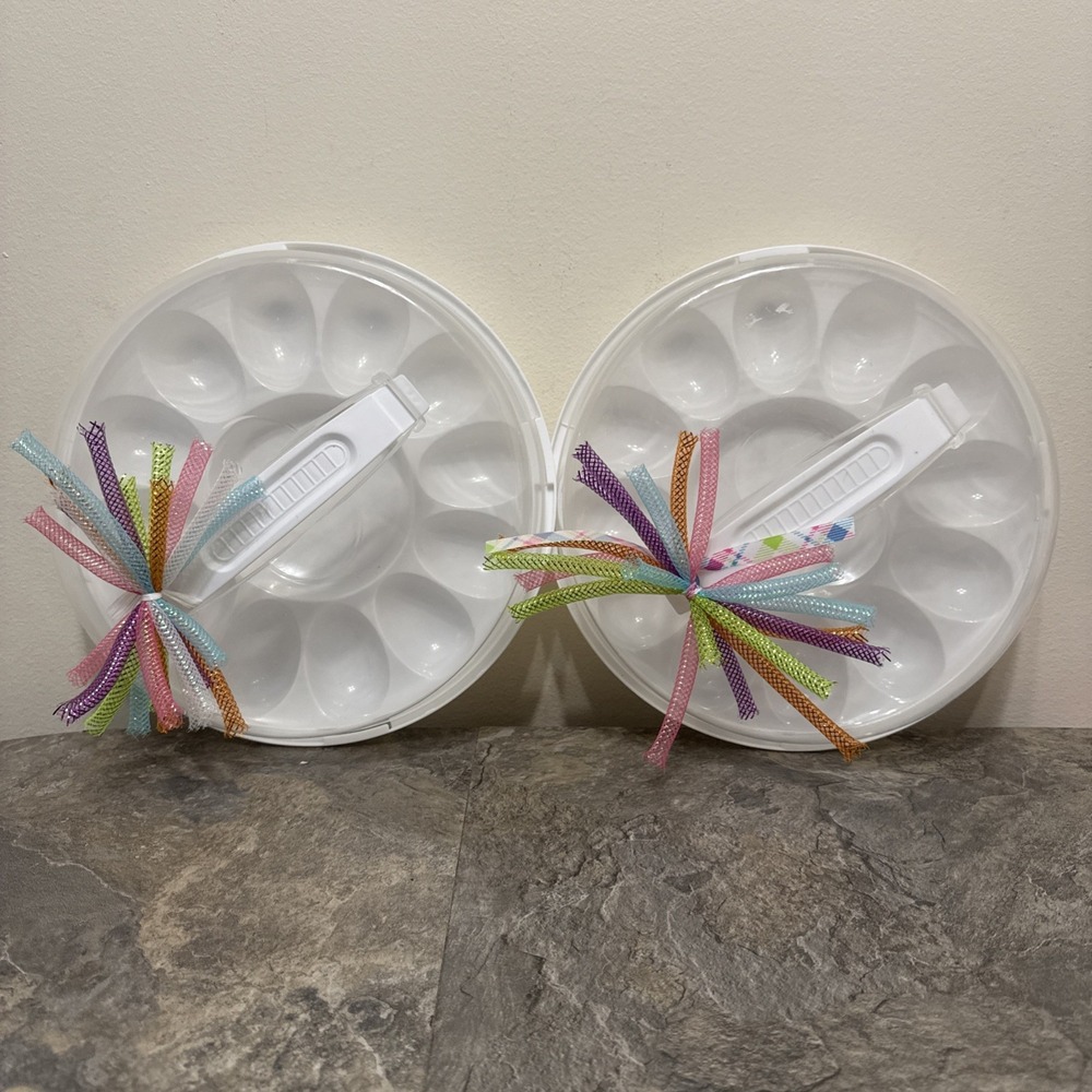 2 Deviled Egg Carrier Containers Reusable Holds 12 Eggs Portable Easter EUC